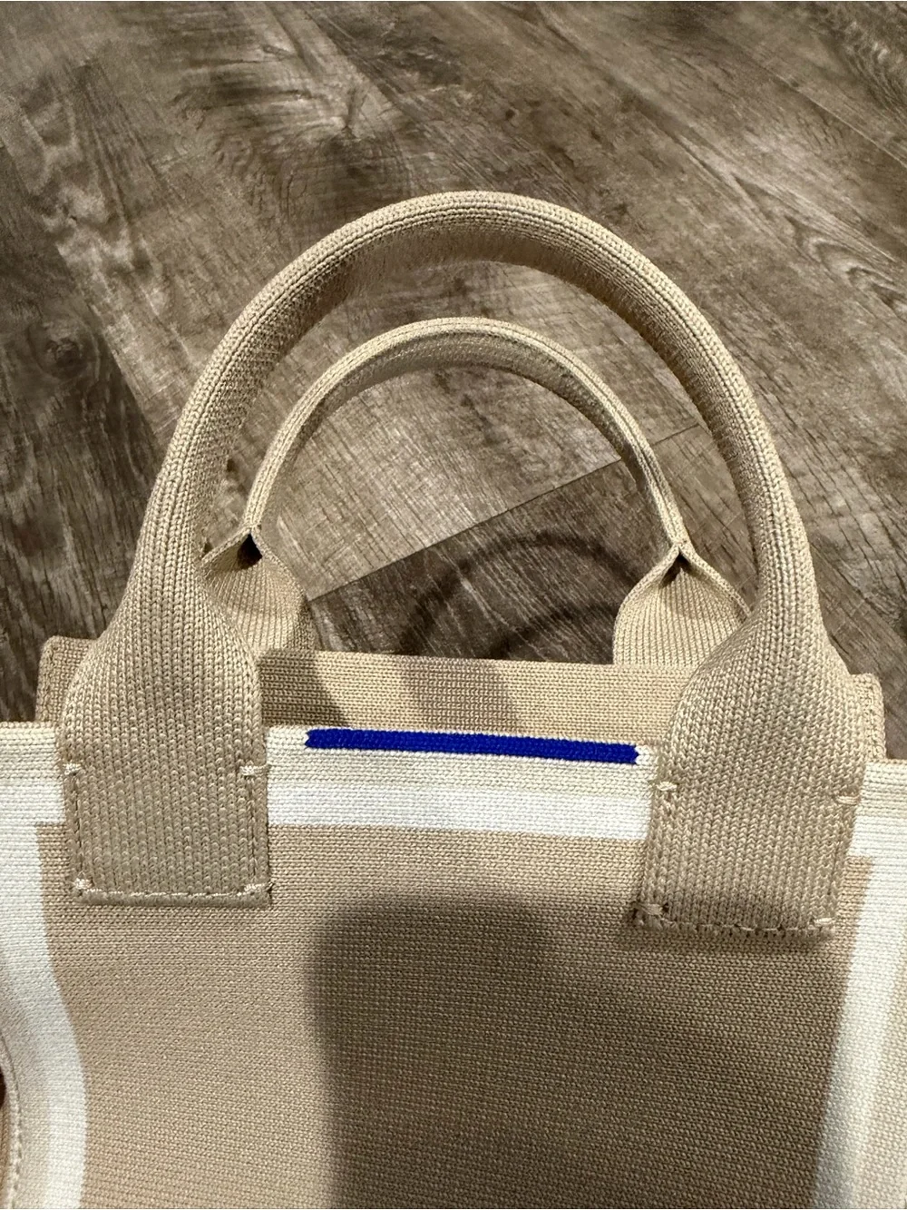 Rothy's The Mini Tote Sand Beige Stripe Knit Crossbody Bag